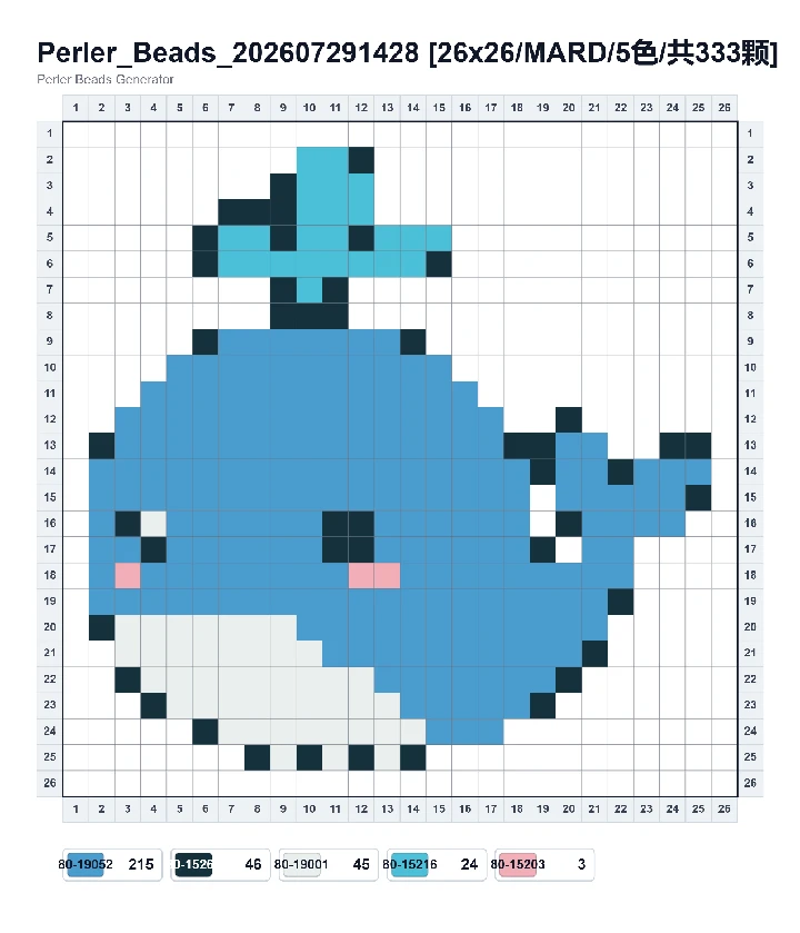 Blue Whale fuse bead pattern - printable chart