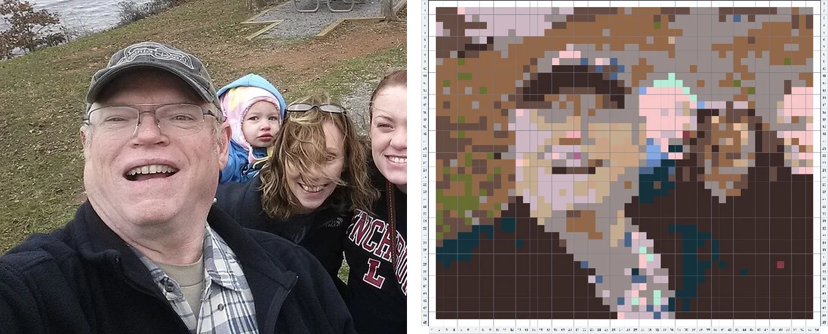 Family selfie photo converted into a fuse bead pattern