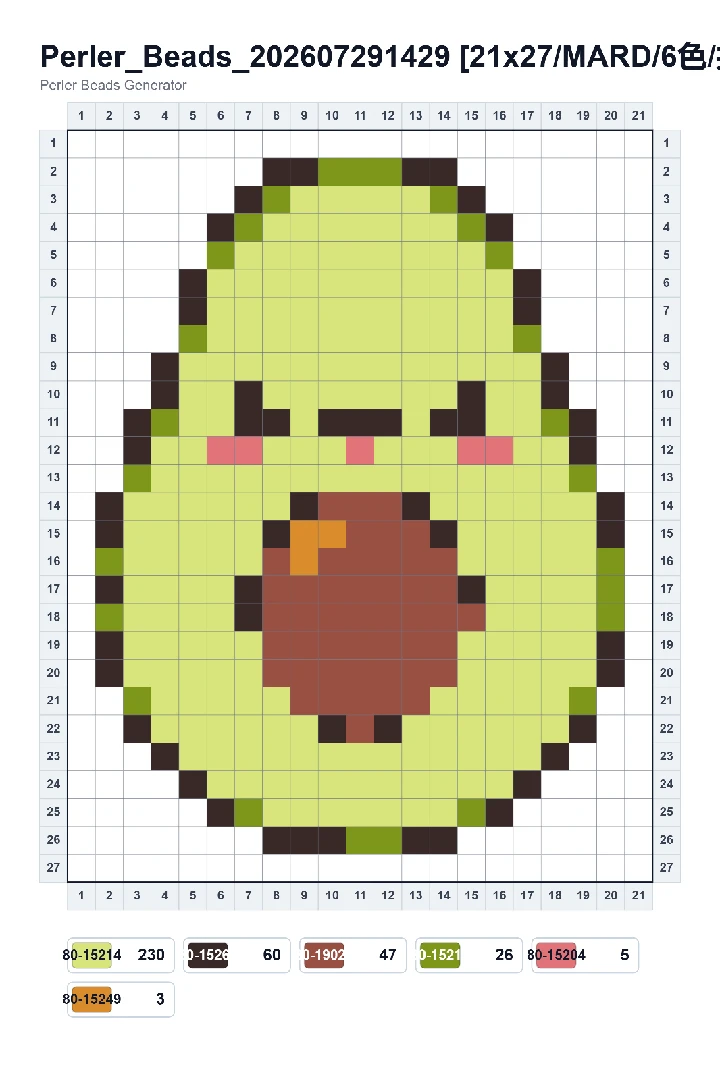 Happy Avocado fuse bead pattern - printable chart