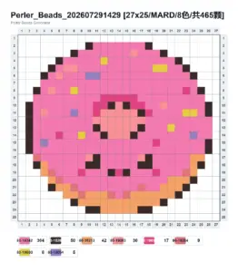 Pink Frosted Donut fuse bead pattern - printable chart