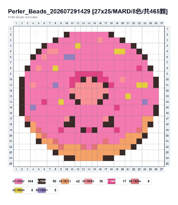 Pink Frosted Donut fuse bead pattern - printable chart