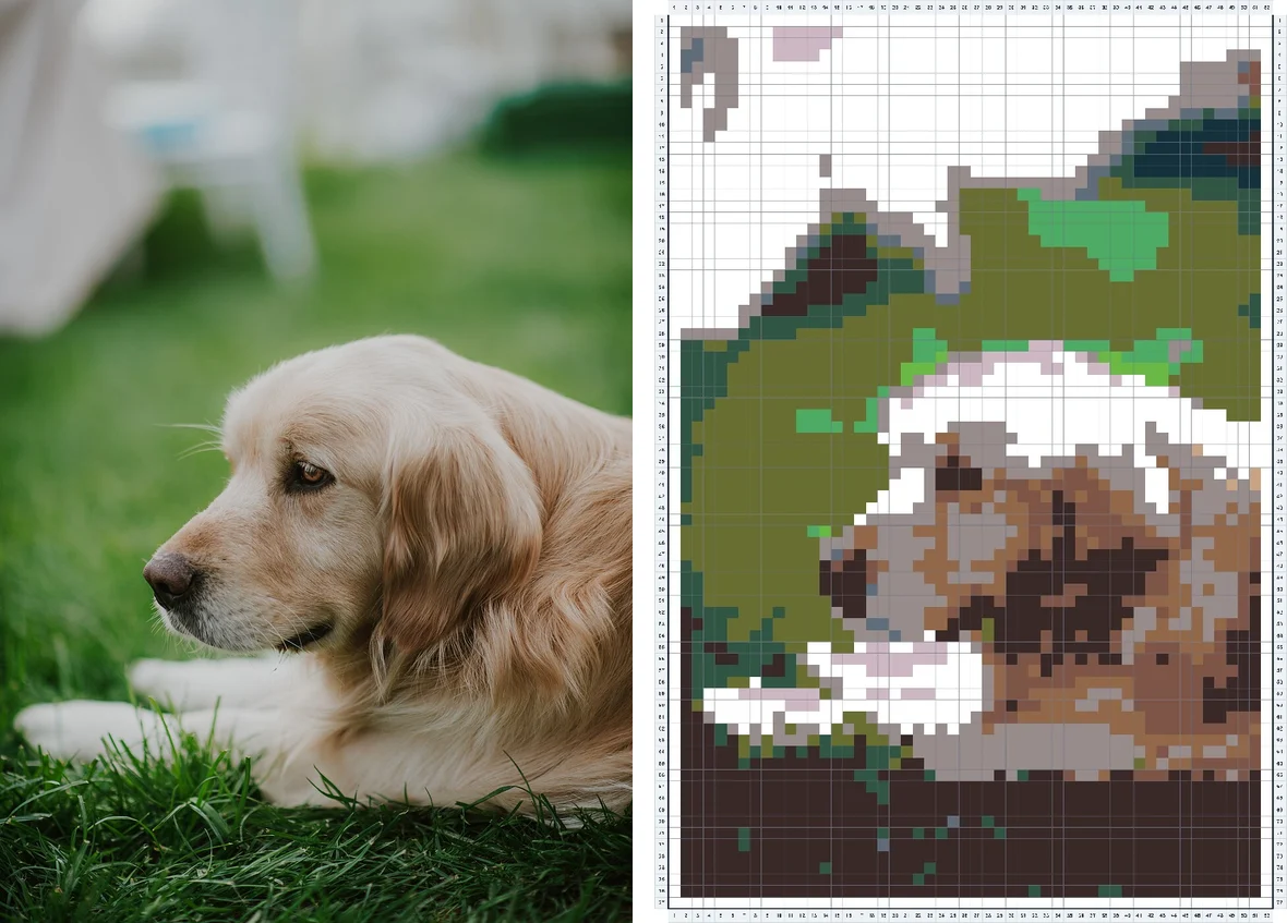 Golden retriever photo converted into a fuse bead pattern