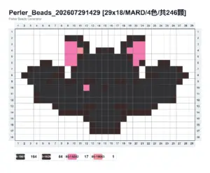 Halloween bat fuse bead pattern chart with bead counts