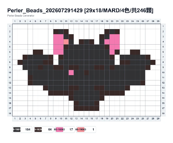 Halloween bat fuse bead pattern chart with bead counts
