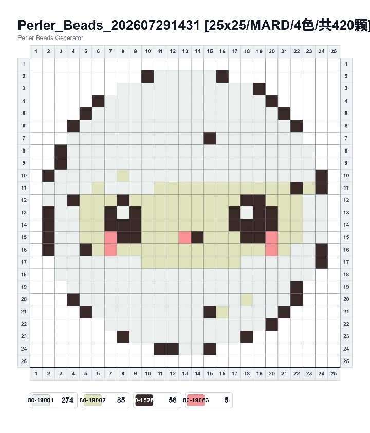 Mummy Face fuse bead pattern - printable chart