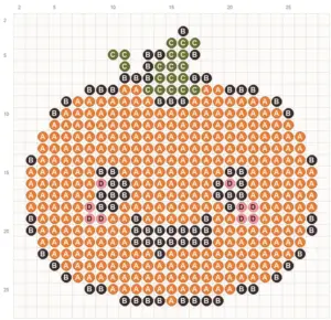Halloween jack-o-lantern pumpkin fuse bead pattern chart with bead counts