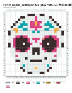 Halloween sugar skull fuse bead pattern chart with bead counts