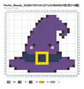 Halloween witch hat fuse bead pattern chart with bead counts