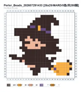 Witch on a Broomstick fuse bead pattern - printable chart