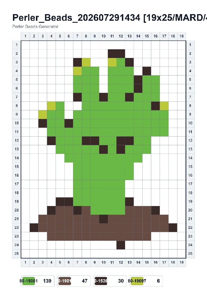 Zombie Hand fuse bead pattern - printable chart