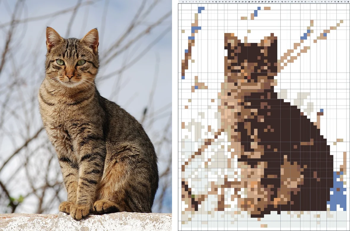 Tabby cat photo turned into a fuse bead portrait pattern
