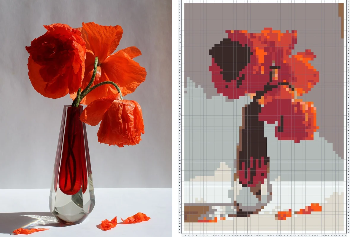 Red bouquet photo converted into a fuse bead pattern