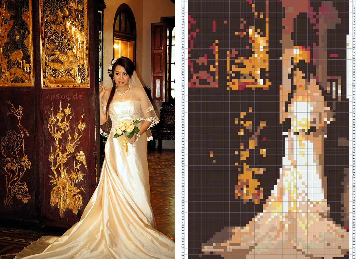 Bride portrait photo converted into a wedding fuse bead pattern