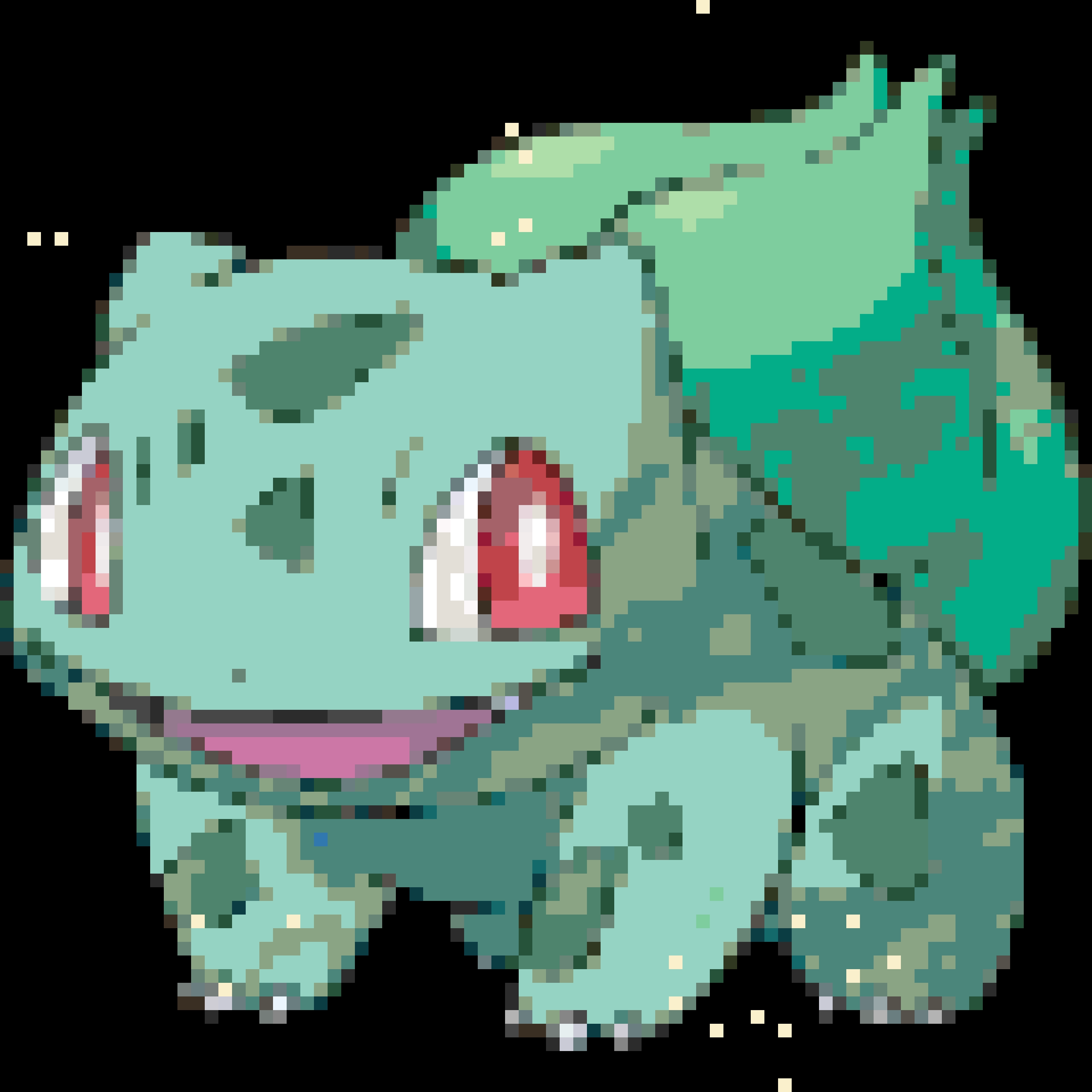 Bulbasaur 퓨즈 비즈 도안 - 비즈 개수가 표시된 인쇄용 차트