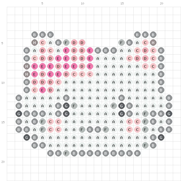 Pink Cat with Bow fuse bead pattern - printable chart with bead counts