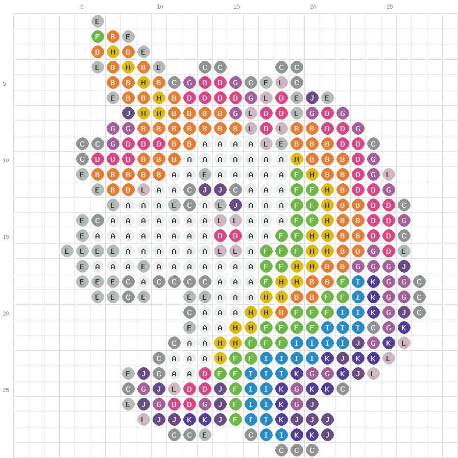 Unicorn Head fuse bead pattern - printable chart with bead counts